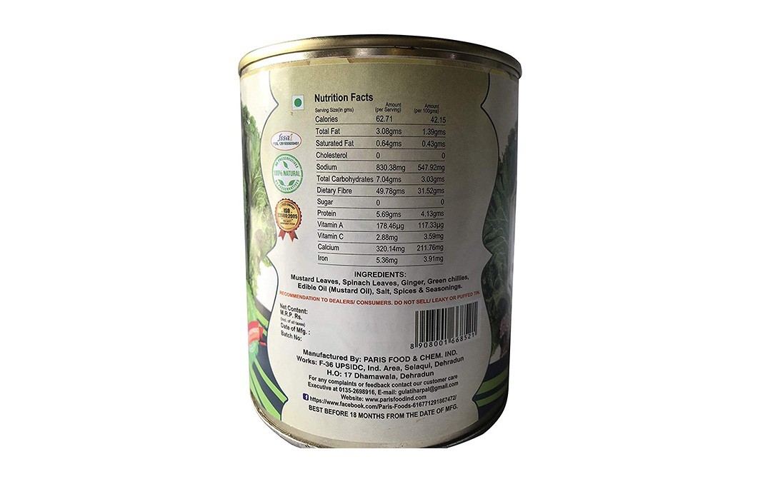 Paris Sarso Ka Saag (Curried Mustard Leaves)   Tin  840 grams